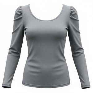 Michael Stars Grey Scoop Neck Puff Sleeve Long Sleeve Top Metallic OSFM One Size